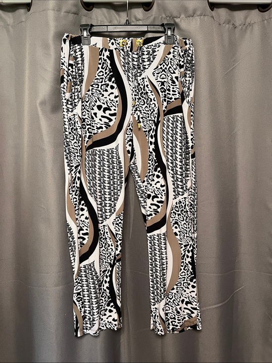 Ellen Tracy Pants - Ellen Tracy Black White and Tan Abstract Pattern Wide-Leg Pants